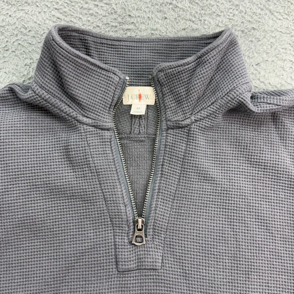 J.Crew‎ Pullover Mens M Grey Waffle Knit Quarter Zip Mock Neck Thermal Top